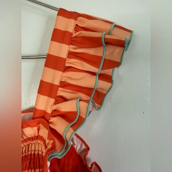 Crosby by Mollie Burch Wren dark  orange striped ruffle sleeve maxi dress L - Picture 3 of 8